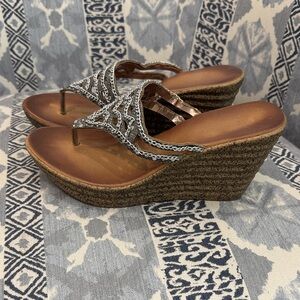 Stylish Wedge Sandals - Brown and Silver